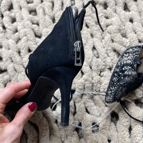 Sam & Libby Black Lace Strappy Ankle Tie Heels 6.5 - Picture 5 of 5